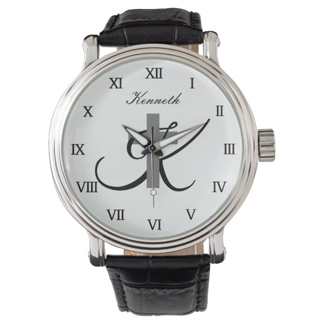 Montre Monogramme personnalisé cadeau de croix religieuse (devant)