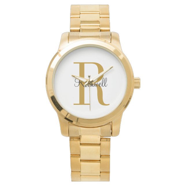 Montre Monogramme personnalisé de nom initial en or (devant)
