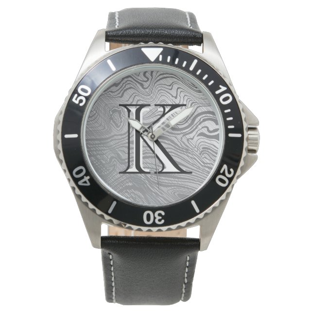 Montre Monogramme personnalisé Motif en acier Damas (devant)