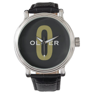 Montre Monogramme personnalisé Noir Or Blanc Nom