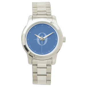 Montre Monogramme personnalisé Nom du script Bleu Blanc