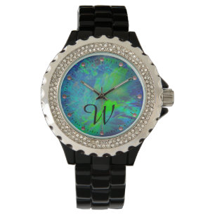 MONTRE MONOGRAMME PHOTO OPAL BLEU VERT ABSTRAIT