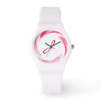 Montre Monogramme Pink Swirl Art Abstrait