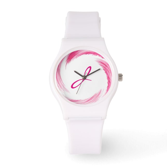Montre Monogramme Pink Swirl Art Abstrait (Recto)