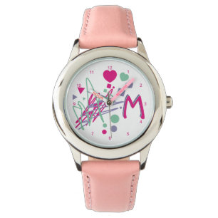 Montre Monogramme Premiers Coeurs de fille Points Couleur