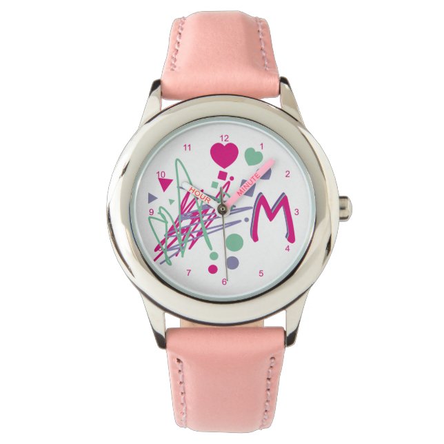 Montre Monogramme Premiers Coeurs de fille Points Couleur (devant)