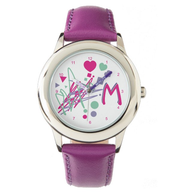 Montre Monogramme Premiers Coeurs de fille Points Couleur (devant)