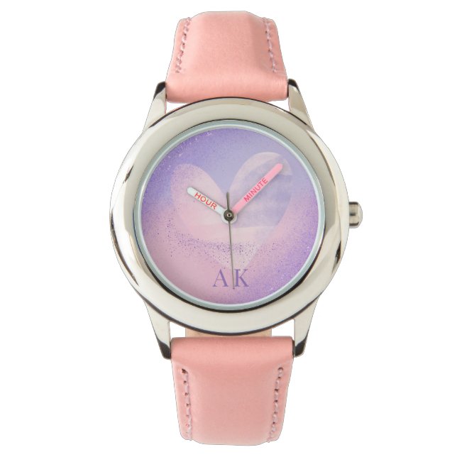 Montre Monogramme Purple Pink Gradient Coeur (devant)
