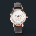 Montre Monogrammé Rose Gold Vintage Watch Brown<br><div class="desc">Une montre élégante avec une montre vintage en or rose avec un nom initial et noir en or rose chic,  et un groupe de montre marron.</div>