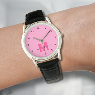 Montre Monogramme Rose Minimaliste Élégant