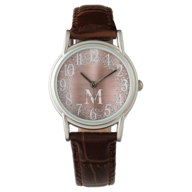 Montre Monogramme Rose or Parties scintillant argent Glam (devant)