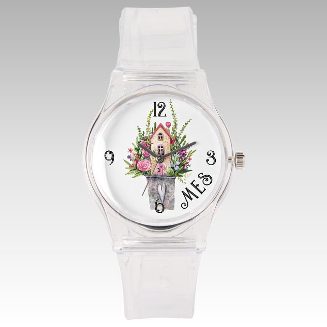 Montre Monogramme, Roses Fairytale Cottage Silicone Trans (Créateur téléchargé)