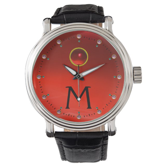 MONTRE MONOGRAMME ROUGE RUBY GEM STONE (devant)