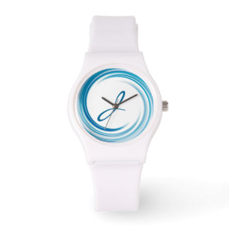 Montre Monogramme Saphir bleu Swirl Art Abstrait