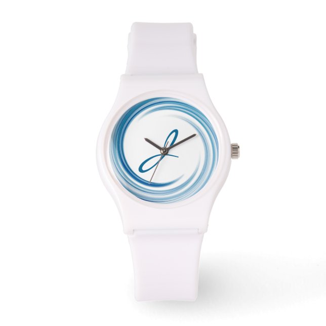 Montre Monogramme Saphir bleu Swirl Art Abstrait (Recto)
