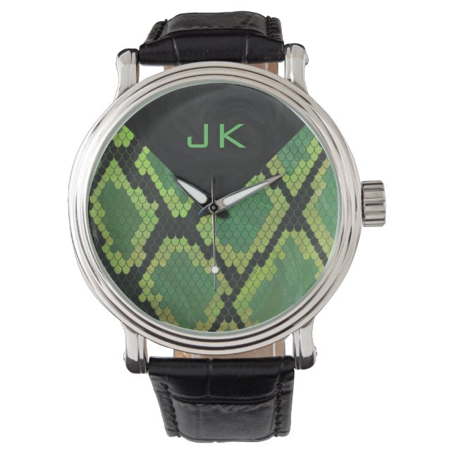 Montre Monogramme Serpent vert et noir (devant)