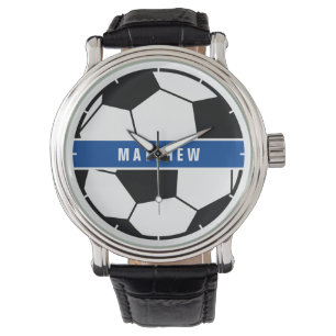 Montre Monogramme simple de football noir et blanc