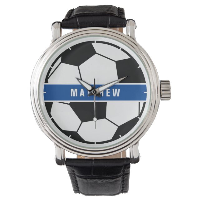 Montre Monogramme simple de football noir et blanc (devant)