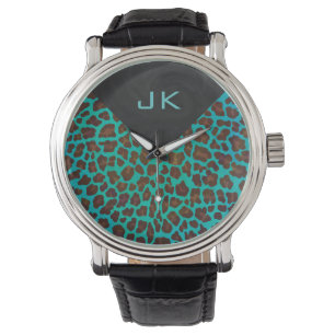 Montre Monogramme Teal et léopard Brown