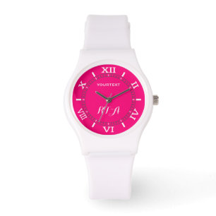 Montre Monogramme tendance Fushia Hot Pink Personnalisé
