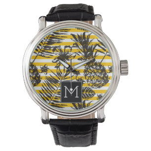 Montre Monogramme tiré par la main des ananas  