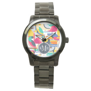 Montre Monogramme tropical géométrique des oiseaux  