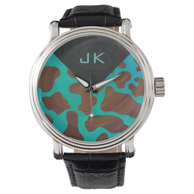 Montre Monogramme Vache Impression Brown et Turquoise (devant)