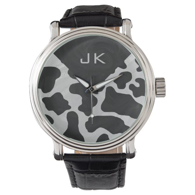 Montre Monogramme vache noir et blanc (devant)