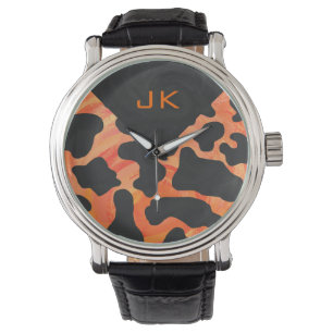 Montre Monogramme vache noir et orange Impression