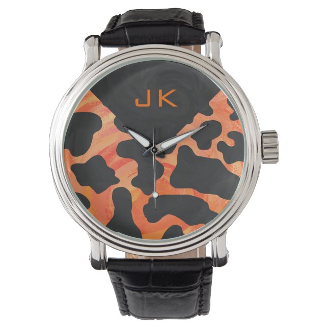 Montre Monogramme vache noir et orange Impression (devant)