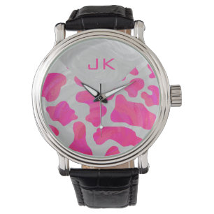 Montre Monogramme Vache rose et blanc chaud