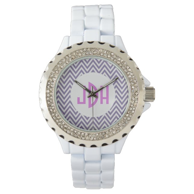 Montre Monogramme violet Chevron Blanc Émail (devant)
