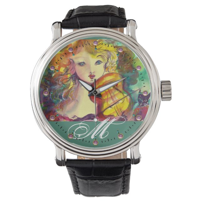 MONTRE MONOGRAMME VIOLINISTE, VIOLIN ET CAT (devant)
