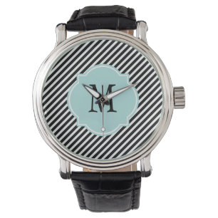 Montre Monographie à rayures noir et blanc