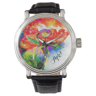 Montre Monographie abstraite d'aquarelle rouge