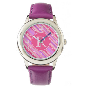 Montre Monographie de filles rose, violet rayures graphiq