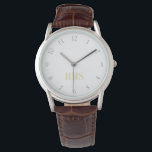 Montre Monographie Monogramme de la sangle en cuir Brown<br><div class="desc">Personnalisé, personnalisé, bracelet en cuir marron classique pour homme, coque en alliage d'argent, montre à poignet. Entrez simplement les initiales. Allez-y créez une magnifique montre personnalisée pour les hommes spéciaux de votre vie - papa, marié, mari, frère, grand-père, petit ami. Fait un grand cadeau personnalisé pour la fête des pères,...</div>