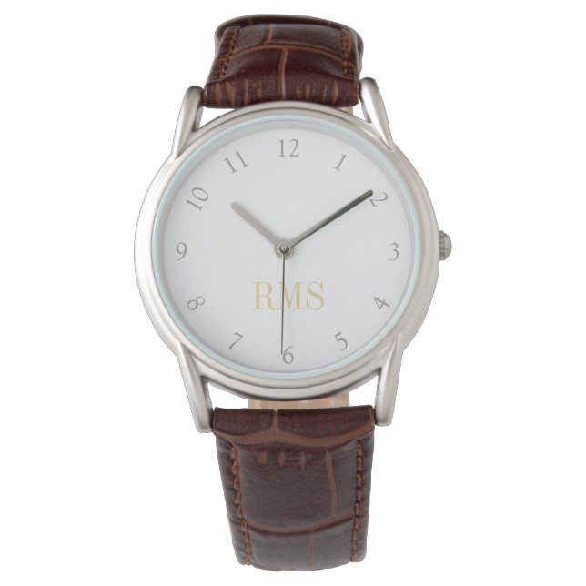 Montre Monographie Monogramme de la sangle en cuir Brown (devant)