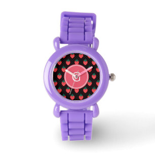 Montre Monographie motif de fraise rose noire mignonne