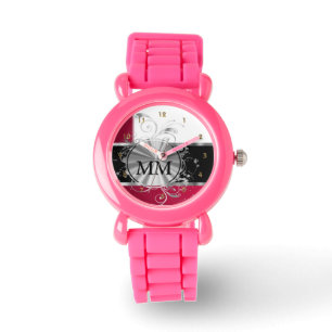 Montre Monographie rouge et argent sur blanc