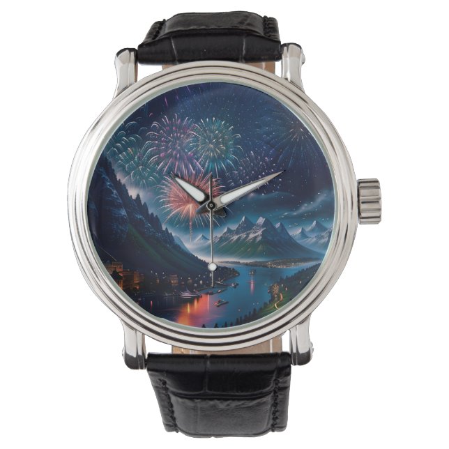 Montre Montagne Twilight avec feux d'artifice (devant)