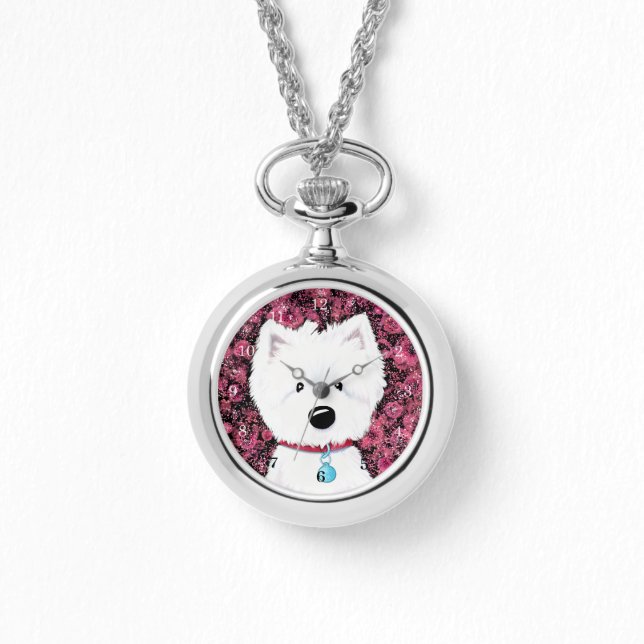 Montre Montre-collier Rose Fluffy Westie (Recto)
