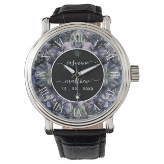 Montre Moody Black Floral Classic Couple Names Wedding