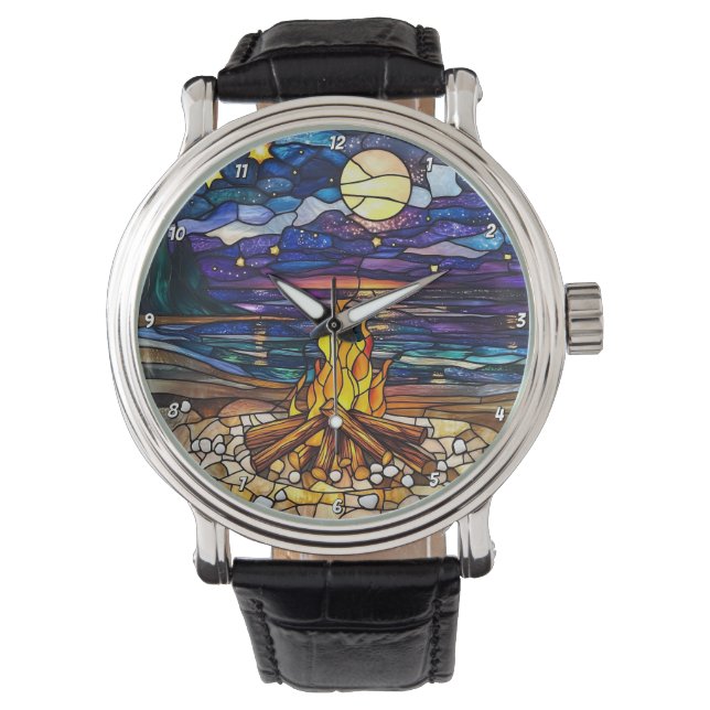 Montre Moonlit Campfire Serenity Stained Glass Wall (devant)