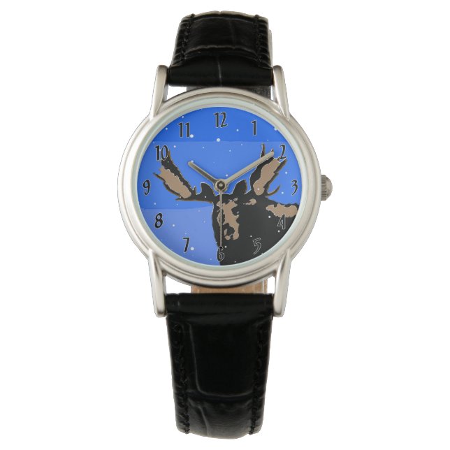 Montre Moose en hiver - Art original de la faune (devant)