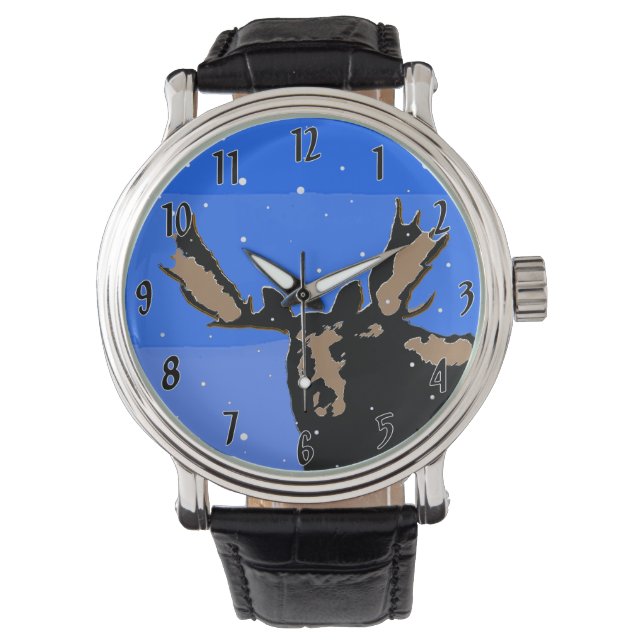 Montre Moose en hiver - Art original de la faune (devant)