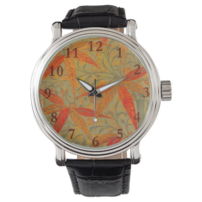 Montre Morris & Co. Motif Bamboo Godwin Orange et Sauge (devant)