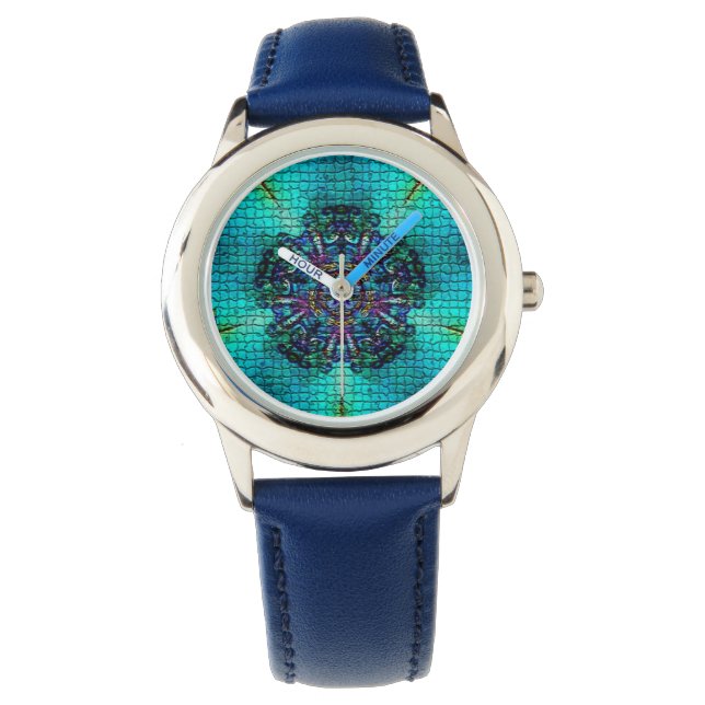MONTRE MOSAÏQUE FRACTALE ABSTRAITE TURQUOISE (devant)