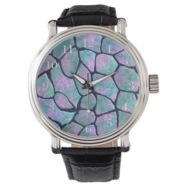 Montre Mosaïques turquoise et rose pierres motif sans cou (devant)