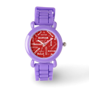 Montre Mot mignon Art et Coeurs Nom personnalisé Filles